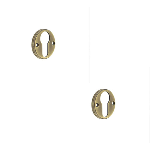 PACK Elegant Knurled Euro Profile Escutcheon Antique Brass Stylish Doors Solid Brass Hole Cover (1)