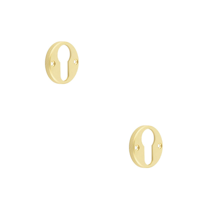PACK Stylish Knurled Euro Profile Escutcheon Satin Brass Luxury Doors Solid Brass Hole Cover (1)
