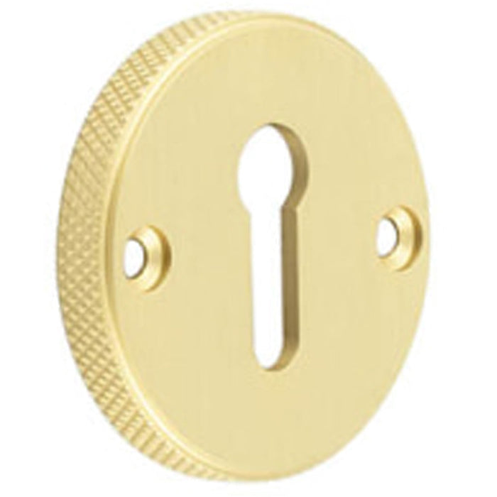 Premium Knurled Keyway Escutcheon Satin Brass Elegant Doors Solid Brass Hole Cover