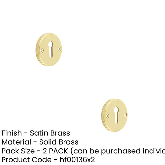 PACK Premium Knurled Keyway Escutcheon Satin Brass Elegant Doors Solid Brass Hole Cover (1)-1