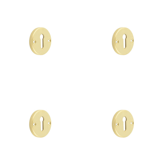 PACK Premium Knurled Keyway Escutcheon Satin Brass Elegant Doors Solid Brass Hole Cover