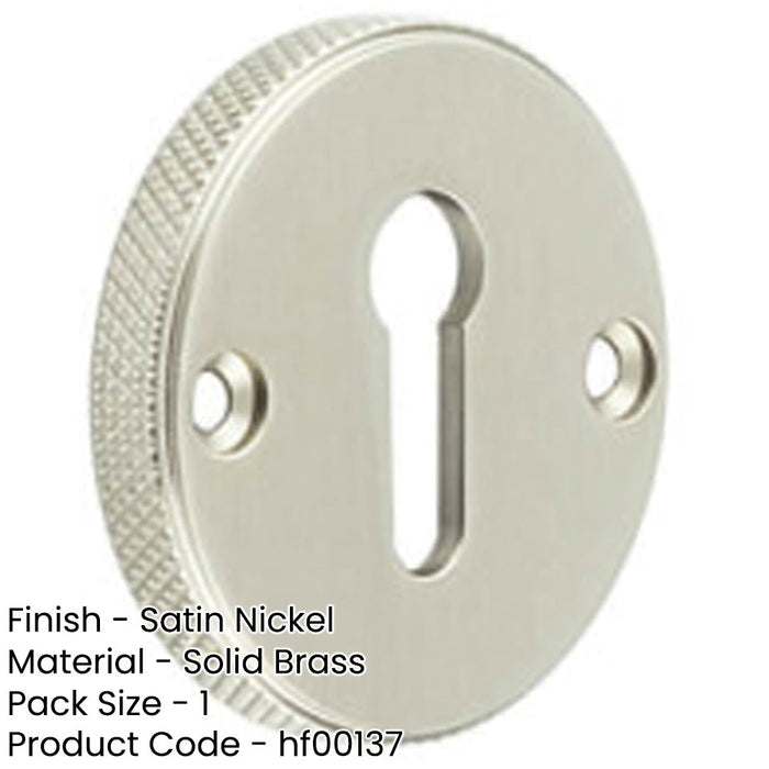 Stylish Knurled Keyway Escutcheon Satin Nickel Elegant Doors Solid Brass Hole Cover-1