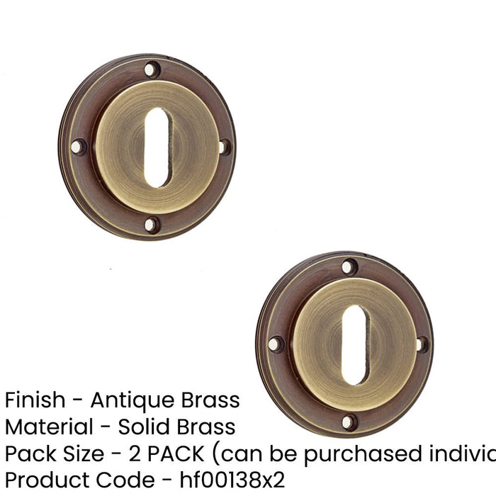 PACK Antique Brass Standard Keyway Escutcheons with Rose Design Solid Brass Hole Cover (1)-1