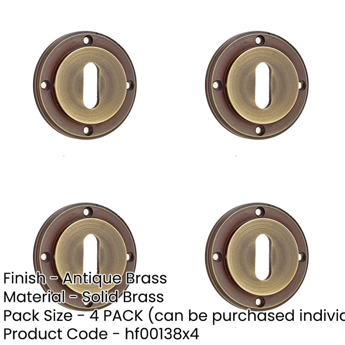 PACK Antique Brass Standard Keyway Escutcheons with Rose Design Solid Brass Hole Cover-1