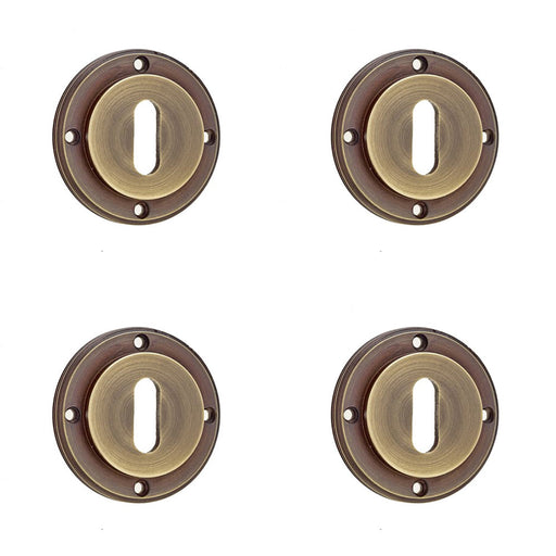 PACK Antique Brass Standard Keyway Escutcheons with Rose Design Solid Brass Hole Cover