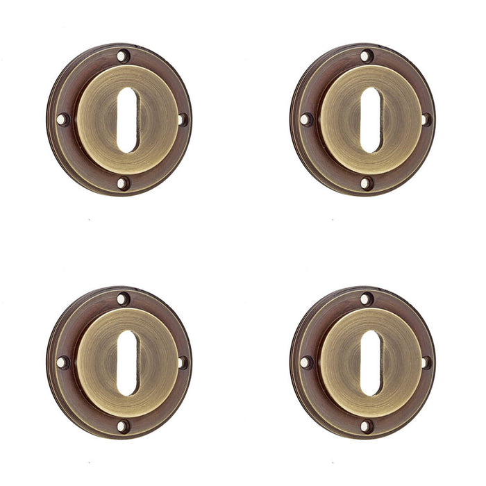 PACK Antique Brass Standard Keyway Escutcheons with Rose Design Solid Brass Hole Cover