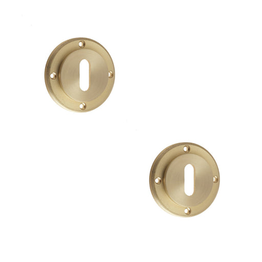 PACK Satin Brass Standard Keyway Escutcheons Enhanced Security Style Solid Brass Hole Cover (1)