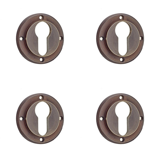 PACK Euro Profile Escutcheons Antique Brass Enhanced Security Solid Brass Hole Cover