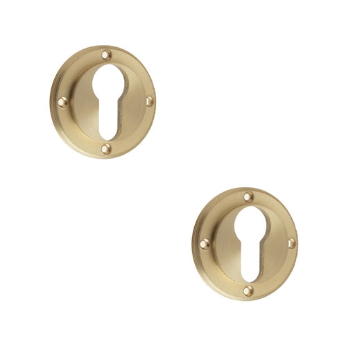 PACK Elegant Satin Brass Euro Profile Escutcheons with Keyway Design Solid Brass Hole Cover (1)