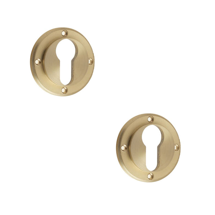 PACK Elegant Satin Brass Euro Profile Escutcheons with Keyway Design Solid Brass Hole Cover (1)