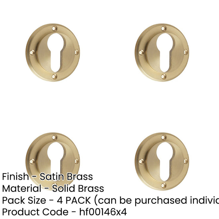 PACK Elegant Satin Brass Euro Profile Escutcheons with Keyway Design Solid Brass Hole Cover-1