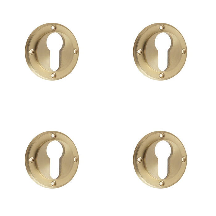 PACK Elegant Satin Brass Euro Profile Escutcheons with Keyway Design Solid Brass Hole Cover