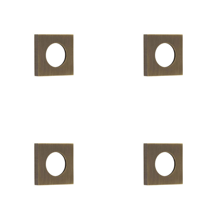 PACK Stylish Square Plain Outer Rose Antique Brass Finish Door Handle