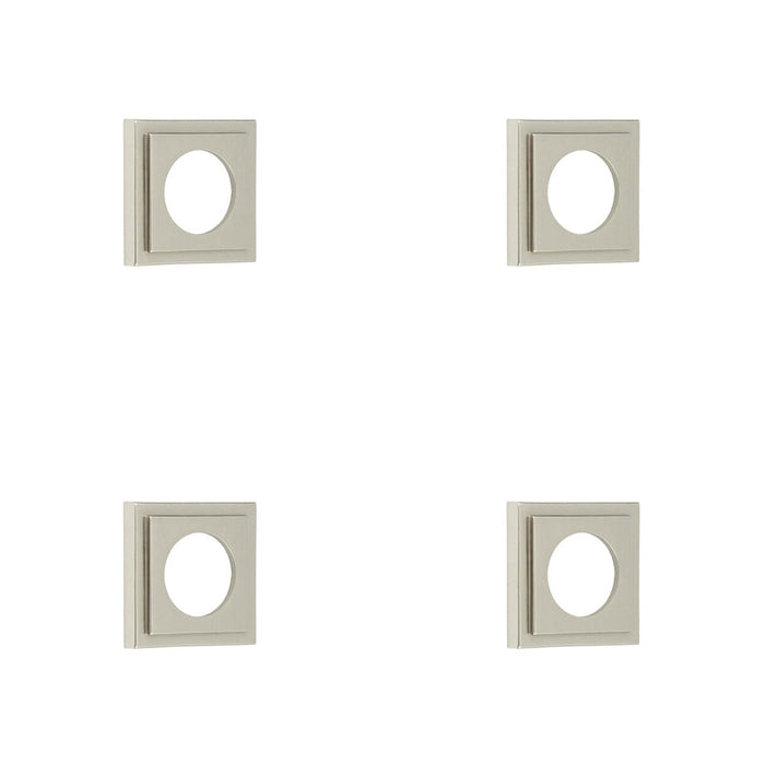 PACK Elegant Square Stepped Outer Rose Satin Nickel Finish Door Handle