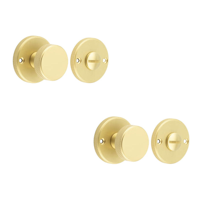 PACK Knurled Turn Release Satin Brass Luxurious Spaces Door Handle (1)