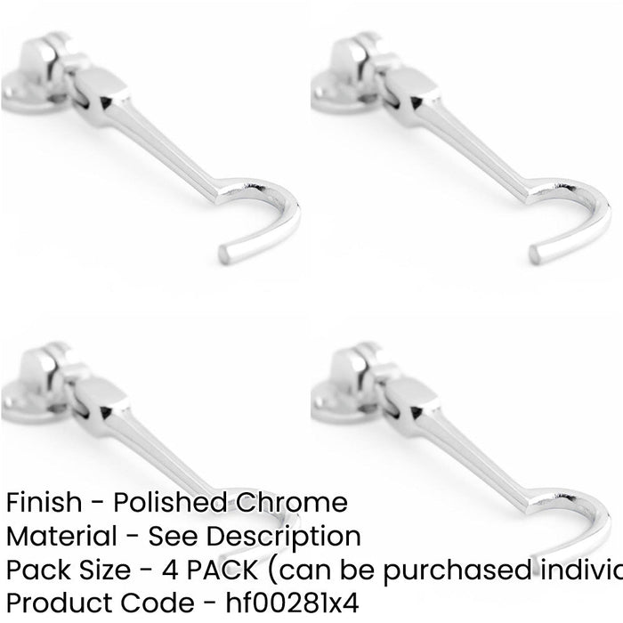 PACK Polished Chrome Brass Cabin Hook 102mm Durable Door Security Hook Lock-1