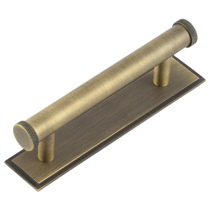 Stylish 96mm Antique Brass Cabinet Handle with Stepped Backplate Kitchen Drawer Pull Handle