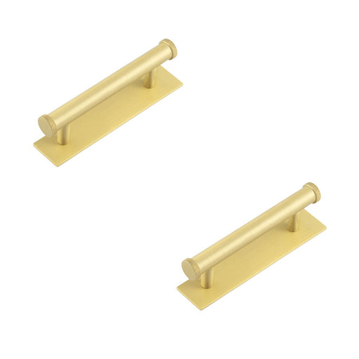 PACK Stylish 96mm Satin Brass Cabinet Handle with Plain Backplate Kitchen Drawer Pull Handle (1)