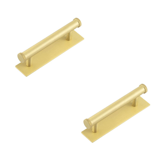 PACK Stylish 96mm Satin Brass Cabinet Handle with Plain Backplate Kitchen Drawer Pull Handle (1)
