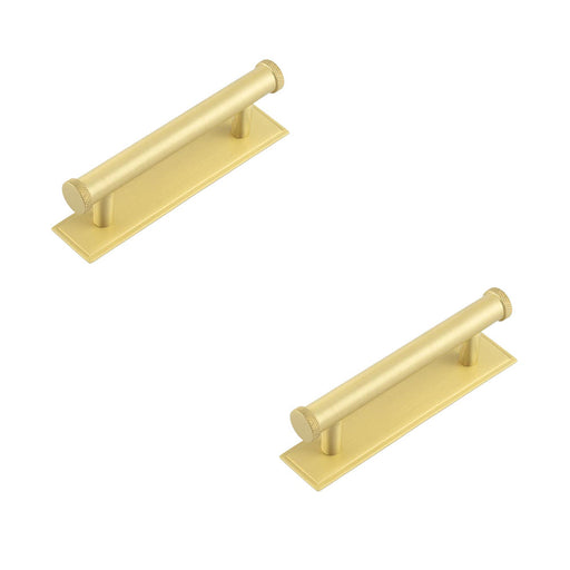 PACK Stylish 96mm Satin Brass Cabinet Handle with Stepped Backplate Kitchen Drawer Pull Handle (3)