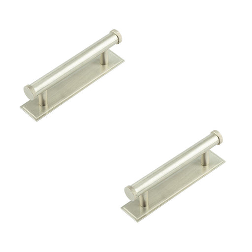 PACK Satin Nickel Cabinet Handle with Stepped Backplate 96mm Centers Modern Interiors Kitchen Drawer Pull Handle (1)
