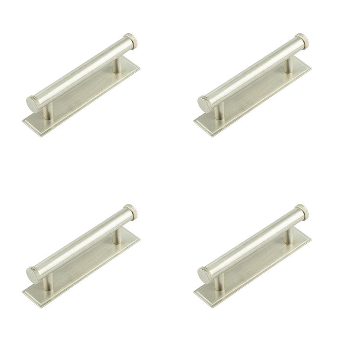 PACK Satin Nickel Cabinet Handle with Stepped Backplate 96mm Centers Modern Interiors Kitchen Drawer Pull Handle