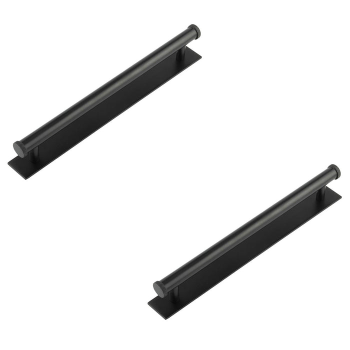 PACK Elegant 224mm Matt Black Cabinet Handle with Plain Backplate Kitchen Drawer Pull Handle (1)