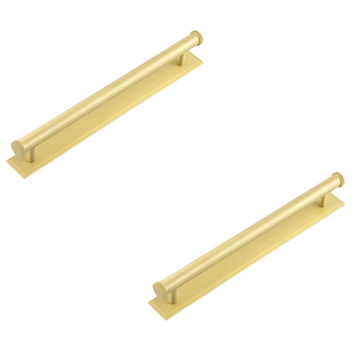 PACK Stylish 224mm Satin Brass Cabinet Handle with Stepped Backplate Kitchen Drawer Pull Handle (2)