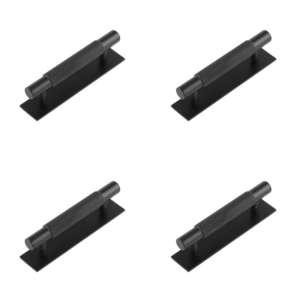 4 PACK Stylish 96mm Matt Black Cabinet Handle with Solid Brass Backpla ...