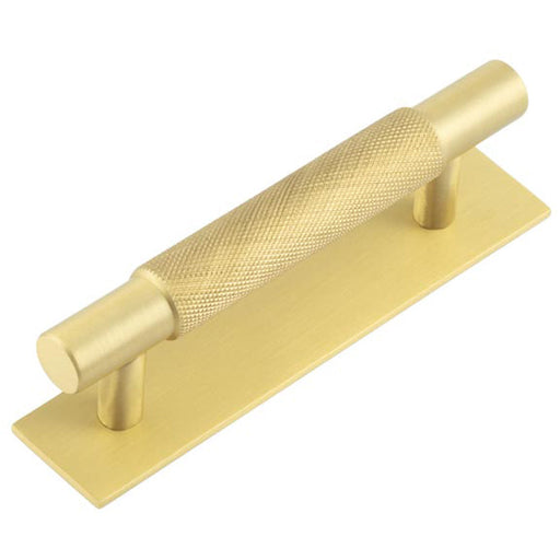 Stylish Satin Brass Cabinet Handle with 96mm Ctrs Plain Backplate Kitchen Drawer Pull Handle