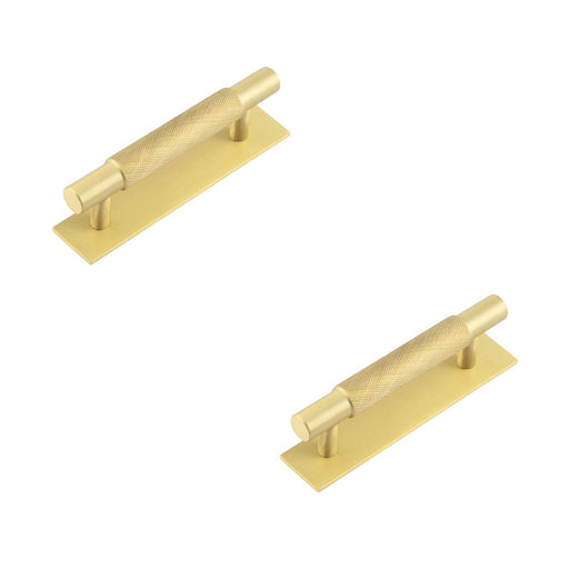 PACK Stylish Satin Brass Cabinet Handle with 96mm Ctrs Plain Backplate Kitchen Drawer Pull Handle (1)