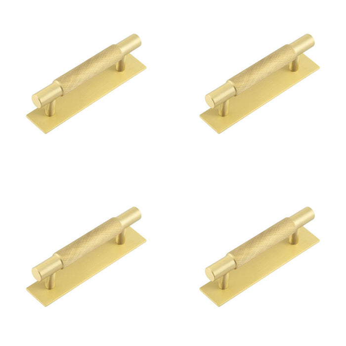 PACK Stylish Satin Brass Cabinet Handle with 96mm Ctrs Plain Backplate Kitchen Drawer Pull Handle