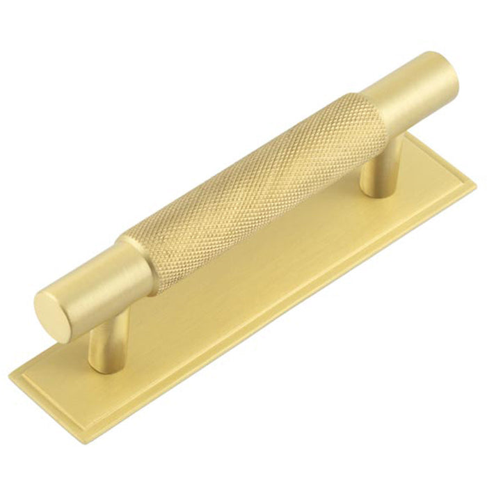 Stylish 96mm Satin Brass Cabinet Handle with Stepped Backplate Kitchen Drawer Pull Handle (1)