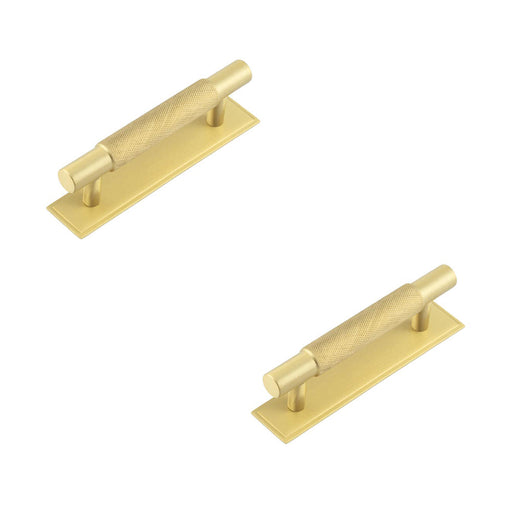 PACK Stylish 96mm Satin Brass Cabinet Handle with Stepped Backplate Kitchen Drawer Pull Handle (4)