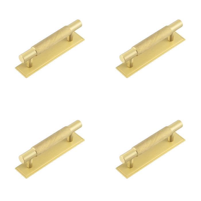 PACK Stylish 96mm Satin Brass Cabinet Handle with Stepped Backplate Kitchen Drawer Pull Handle (1)