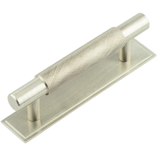 Stylish Satin Nickel Cabinet Handle with Stepped Backplate 96mm Ctrs Kitchen Drawer Pull Handle