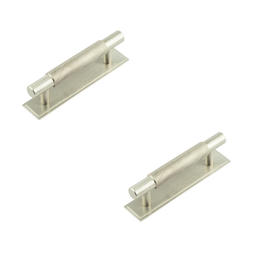 PACK Stylish Satin Nickel Cabinet Handle with Stepped Backplate 96mm Ctrs Kitchen Drawer Pull Handle (1)