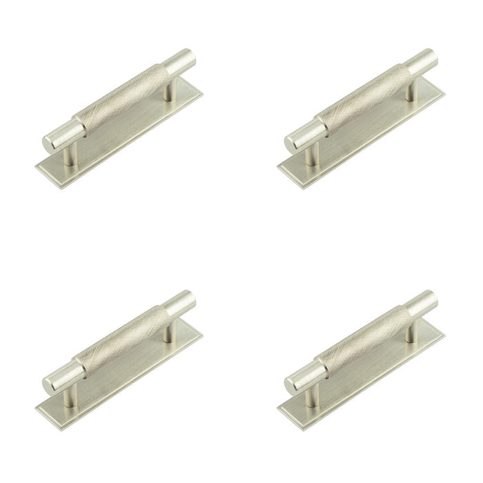 PACK Stylish Satin Nickel Cabinet Handle with Stepped Backplate 96mm Ctrs Kitchen Drawer Pull Handle