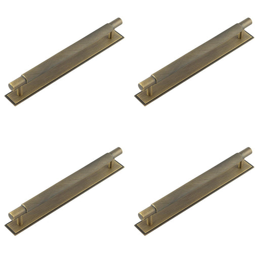 PACK Antique Brass Cabinet Handle with Stepped Backplate 224mm Ctrs Kitchen Drawer Pull Handle