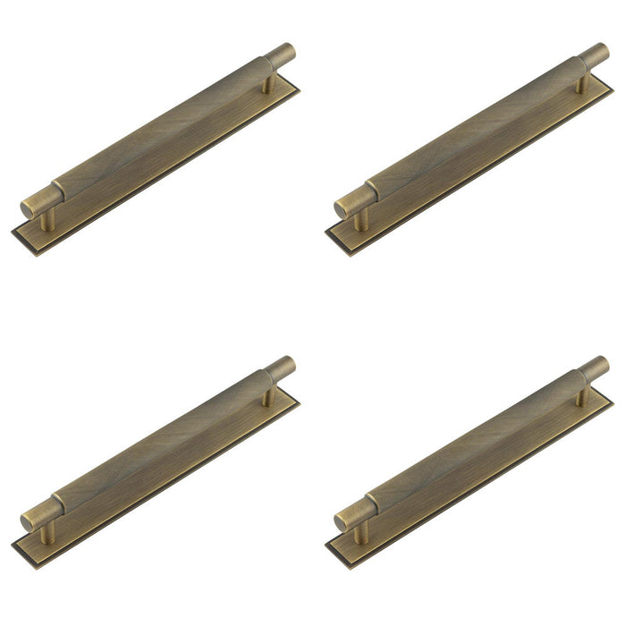 PACK Antique Brass Cabinet Handle with Stepped Backplate 224mm Ctrs Kitchen Drawer Pull Handle