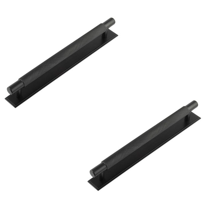 PACK Stylish 224mm Cabinet Handle with Stepped Backplate Matt Black Finish Kitchen Drawer Pull Handle (1)