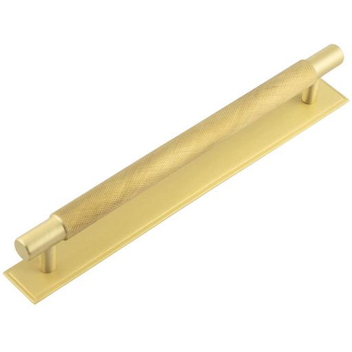 Satin Brass Cabinet Handle with Stepped Backplate 224mm Centers Kitchen Drawer Pull Handle