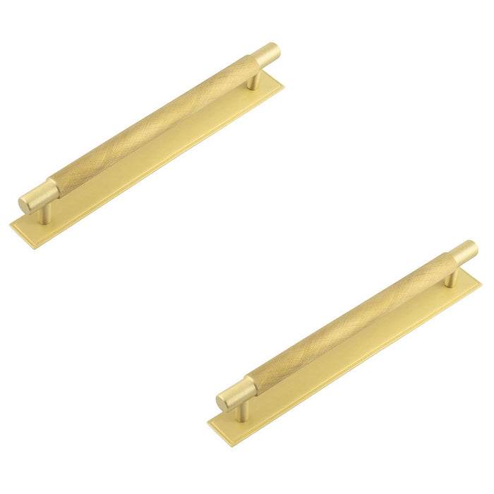 PACK Satin Brass Cabinet Handle with Stepped Backplate 224mm Centers Kitchen Drawer Pull Handle (1)