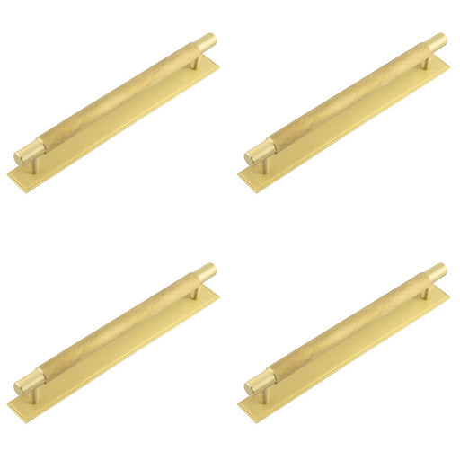 PACK Satin Brass Cabinet Handle with Stepped Backplate 224mm Centers Kitchen Drawer Pull Handle