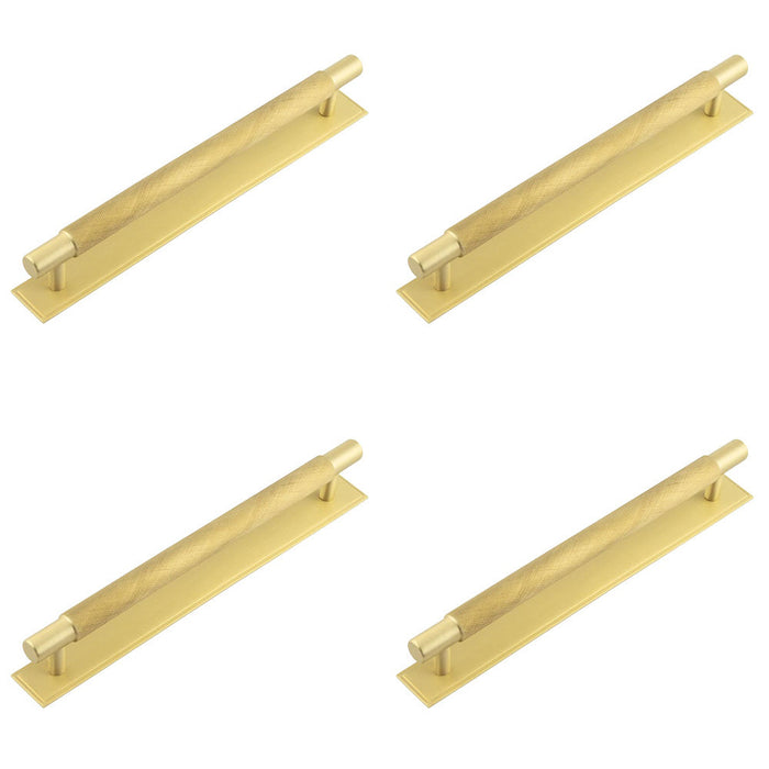 PACK Satin Brass Cabinet Handle with Stepped Backplate 224mm Centers Kitchen Drawer Pull Handle