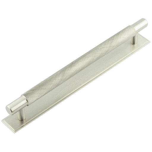 Stylish Satin Nickel Cabinet Handle with Stepped Backplate 224mm Ctrs Kitchen Drawer Pull Handle