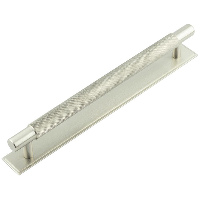 Stylish Satin Nickel Cabinet Handle with Stepped Backplate 224mm Ctrs Kitchen Drawer Pull Handle