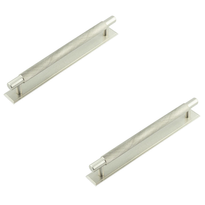 PACK Stylish Satin Nickel Cabinet Handle with Stepped Backplate 224mm Ctrs Kitchen Drawer Pull Handle (1)