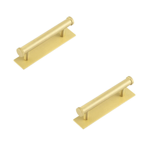 PACK Stylish Satin Brass Cabinet Handle with 96mm Centers Backplate Kitchen Drawer Pull Handle (1)