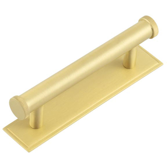 Stylish 96mm Satin Brass Cabinet Handle with Stepped Backplate Kitchen Drawer Pull Handle (2)
